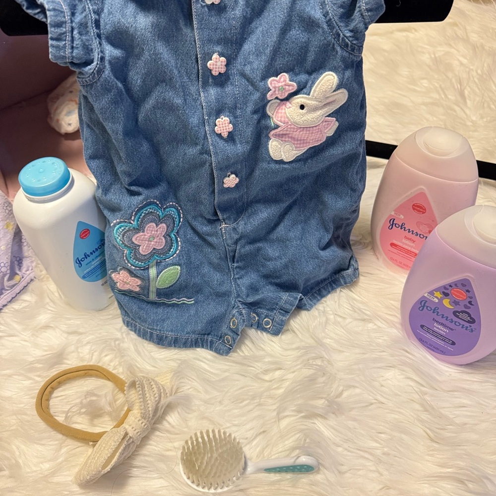 Vintage Sesame Street Light Blue Denim Baby Romper with Logo Tag
